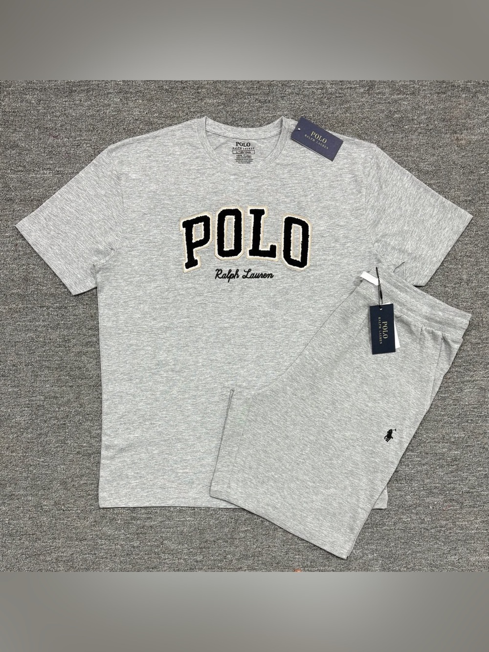 Polo by Ralph Lauren Light Heather Gray 'POLO' Chenille Logo Short Sleeve Tee